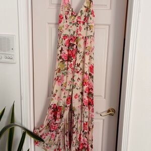 Abercrombie & Fitch Floral Maxi Dress Crinkle Textured Button-Through pockets